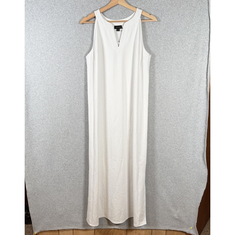 J. Jill Wearever Sailcloth Ivory V-Neck Sleeveless Shift Midi Dress Medium